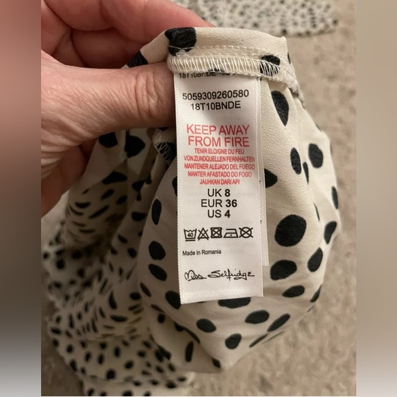 MISS SELFRIDGE ivory black polka dot long sleeve midi dress 4 - Picture 3 of 5